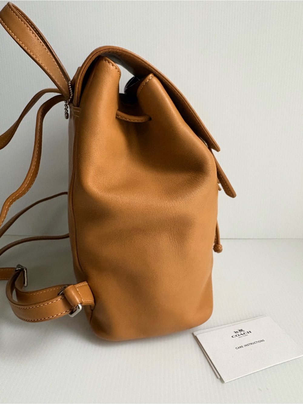 Vintage COACH Caramel Tan Leather Backpack with Buckle Drawstring - Picture 6 of 17